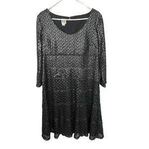 Anne Klein Black Lace Sparkle A Line Midi Dress 16
